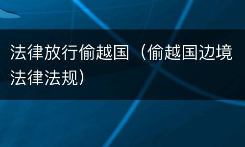 法律放行偷越国（偷越国边境法律法规）