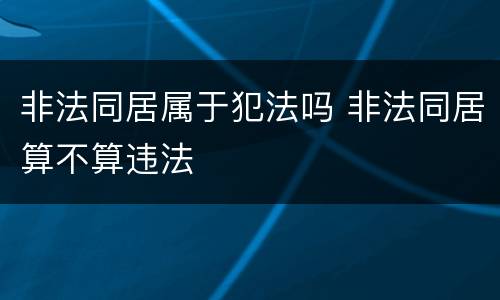 非法同居属于犯法吗 非法同居算不算违法