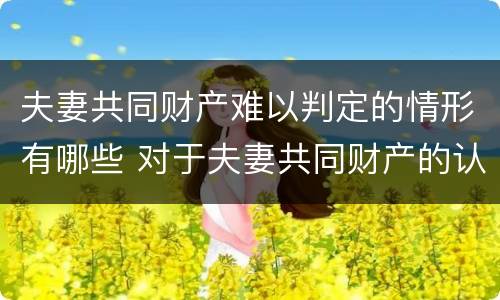 夫妻共同财产难以判定的情形有哪些 对于夫妻共同财产的认定