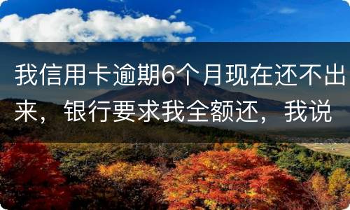 我信用卡逾期6个月现在还不出来，银行要求我全额还，我说分期还，银行不接受
