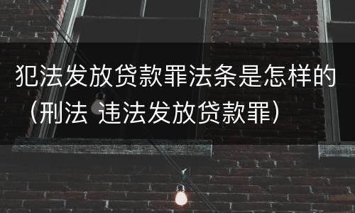 犯法发放贷款罪法条是怎样的（刑法 违法发放贷款罪）