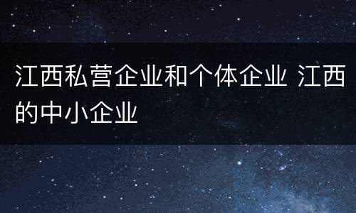 江西私营企业和个体企业 江西的中小企业