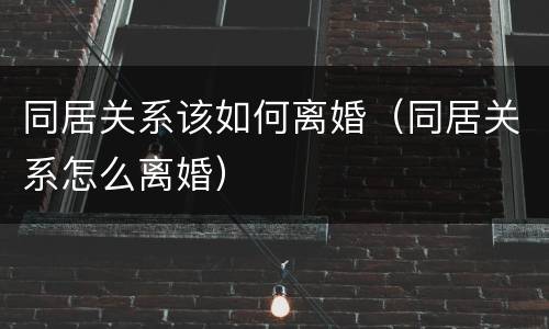同居关系该如何离婚（同居关系怎么离婚）