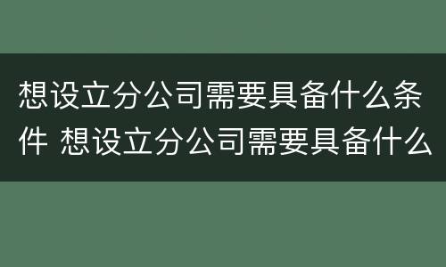 想设立分公司需要具备什么条件 想设立分公司需要具备什么条件呢