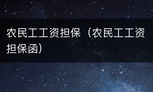 农民工工资担保（农民工工资担保函）