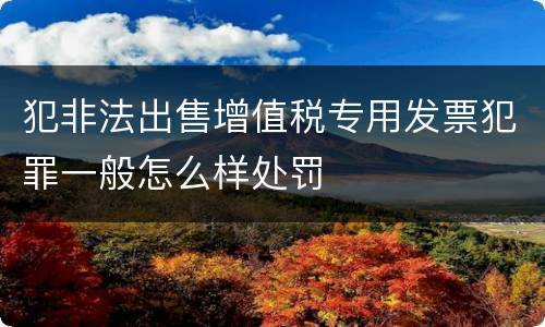 犯非法出售增值税专用发票犯罪一般怎么样处罚