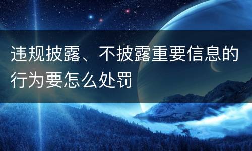 违规披露、不披露重要信息的行为要怎么处罚