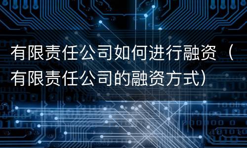 有限责任公司如何进行融资（有限责任公司的融资方式）