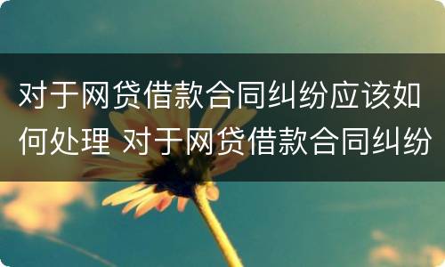 对于网贷借款合同纠纷应该如何处理 对于网贷借款合同纠纷应该如何处理呢