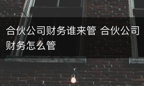 合伙公司财务谁来管 合伙公司财务怎么管