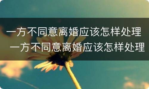 一方不同意离婚应该怎样处理 一方不同意离婚应该怎样处理好