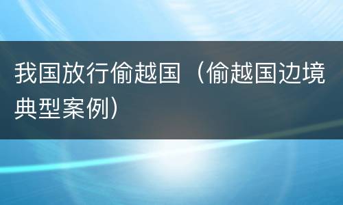 我国放行偷越国（偷越国边境典型案例）