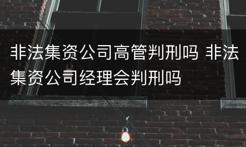 非法集资公司高管判刑吗 非法集资公司经理会判刑吗