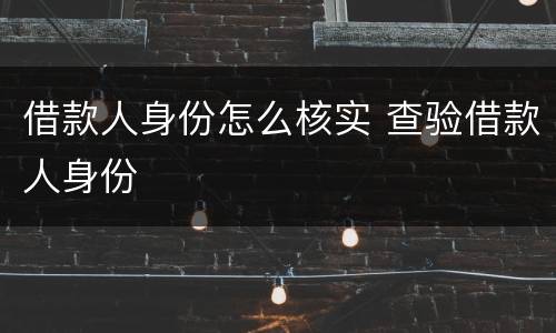 借款人身份怎么核实 查验借款人身份