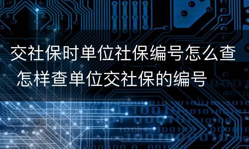 交社保时单位社保编号怎么查 怎样查单位交社保的编号