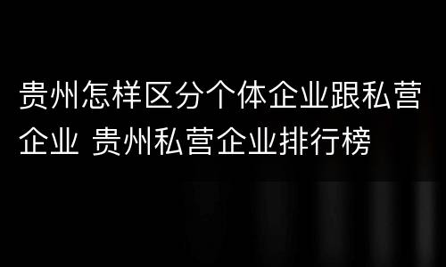 贵州怎样区分个体企业跟私营企业 贵州私营企业排行榜