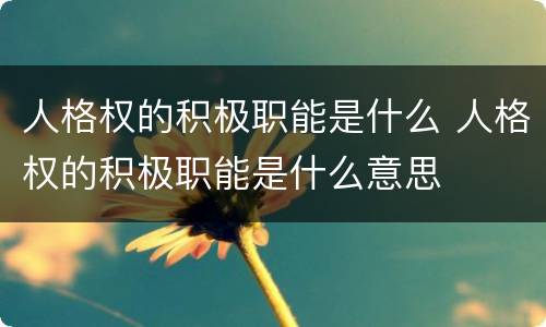 人格权的积极职能是什么 人格权的积极职能是什么意思