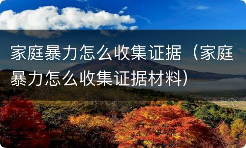 家庭暴力怎么收集证据（家庭暴力怎么收集证据材料）