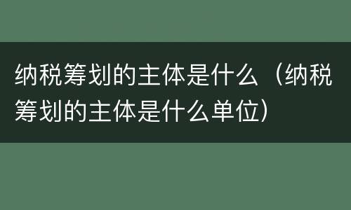纳税筹划的主体是什么（纳税筹划的主体是什么单位）