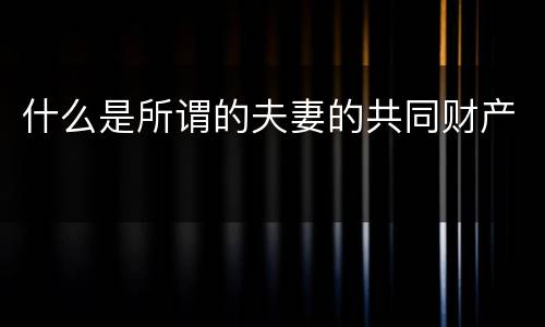 什么是所谓的夫妻的共同财产
