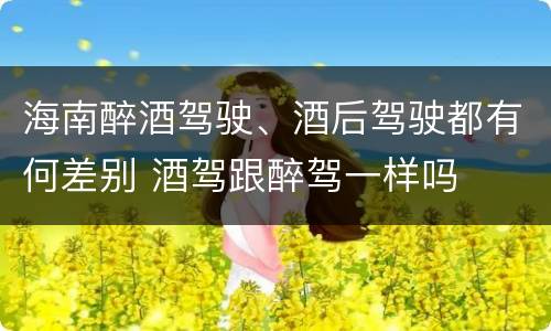 海南醉酒驾驶、酒后驾驶都有何差别 酒驾跟醉驾一样吗