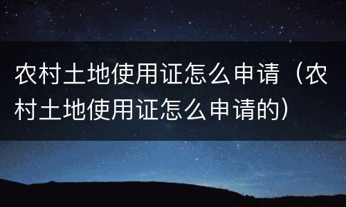 农村土地使用证怎么申请（农村土地使用证怎么申请的）