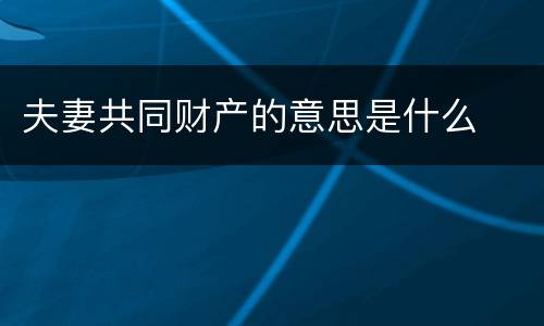 夫妻共同财产的意思是什么