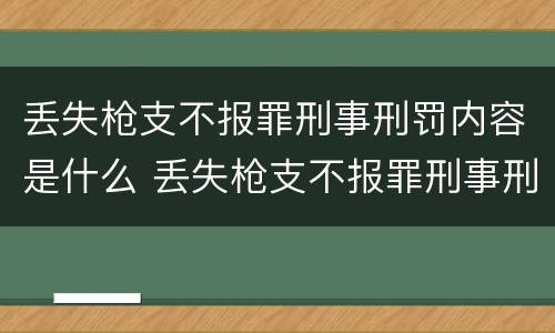 丢失枪支不报罪刑事刑罚内容是什么 丢失枪支不报罪刑事刑罚内容是什么意思