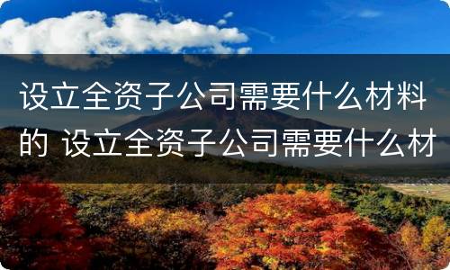 设立全资子公司需要什么材料的 设立全资子公司需要什么材料的审计报告