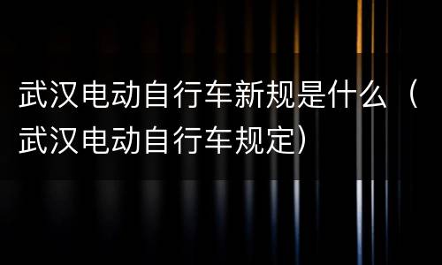 武汉电动自行车新规是什么（武汉电动自行车规定）