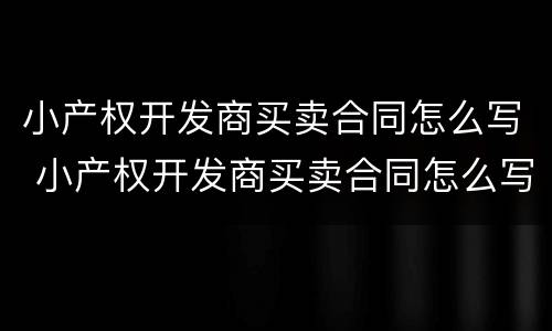 小产权开发商买卖合同怎么写 小产权开发商买卖合同怎么写范本