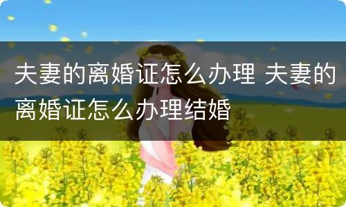 夫妻的离婚证怎么办理 夫妻的离婚证怎么办理结婚