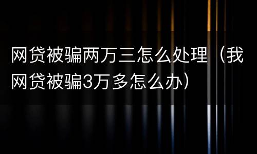 网贷被骗两万三怎么处理（我网贷被骗3万多怎么办）