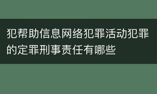 犯帮助信息网络犯罪活动犯罪的定罪刑事责任有哪些