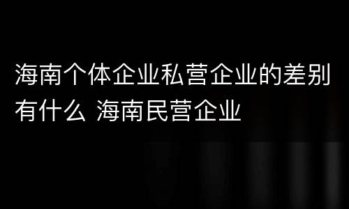 海南个体企业私营企业的差别有什么 海南民营企业