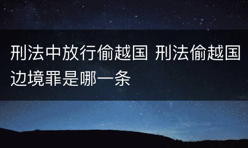 刑法中放行偷越国 刑法偷越国边境罪是哪一条