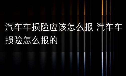 汽车车损险应该怎么报 汽车车损险怎么报的