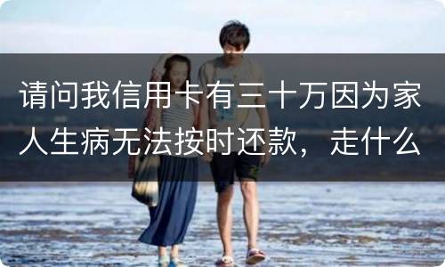 请问我信用卡有三十万因为家人生病无法按时还款，走什么途径可以延期呢