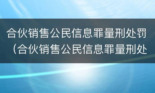 合伙销售公民信息罪量刑处罚（合伙销售公民信息罪量刑处罚标准）