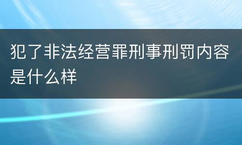 犯了非法经营罪刑事刑罚内容是什么样