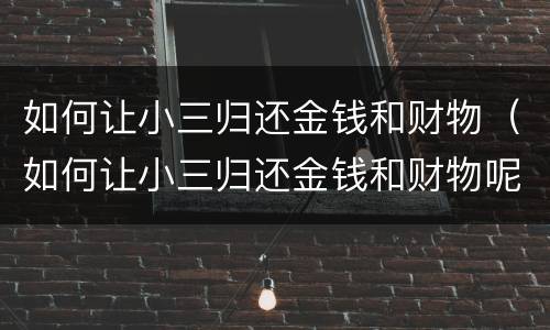 如何让小三归还金钱和财物（如何让小三归还金钱和财物呢）