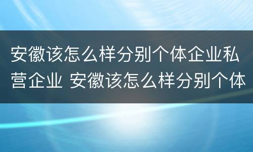 安徽该怎么样分别个体企业私营企业 安徽该怎么样分别个体企业私营企业呢