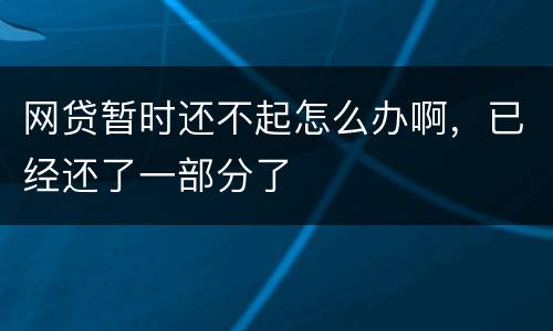网贷暂时还不起怎么办啊，已经还了一部分了