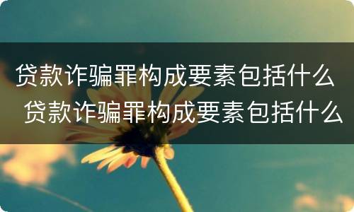 贷款诈骗罪构成要素包括什么 贷款诈骗罪构成要素包括什么案件