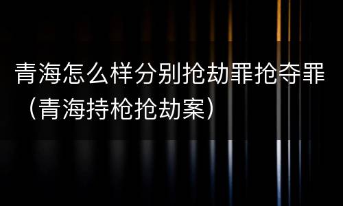 青海怎么样分别抢劫罪抢夺罪（青海持枪抢劫案）