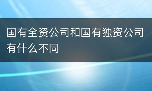 国有全资公司和国有独资公司有什么不同