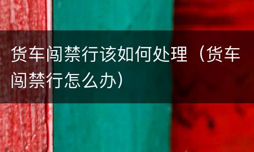 货车闯禁行该如何处理（货车闯禁行怎么办）