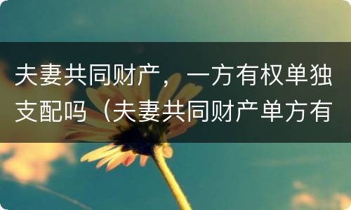 夫妻共同财产，一方有权单独支配吗（夫妻共同财产单方有权处理吗）
