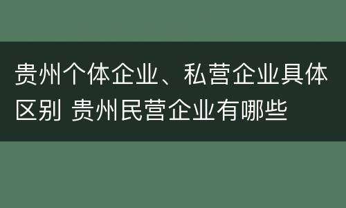 贵州个体企业、私营企业具体区别 贵州民营企业有哪些