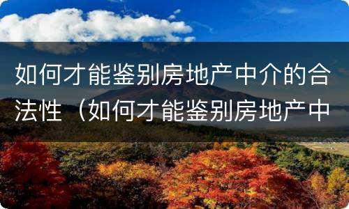 如何才能鉴别房地产中介的合法性（如何才能鉴别房地产中介的合法性程度）